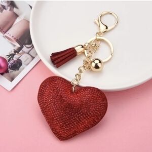 Sparkly Red Heart Keychain With Tassel